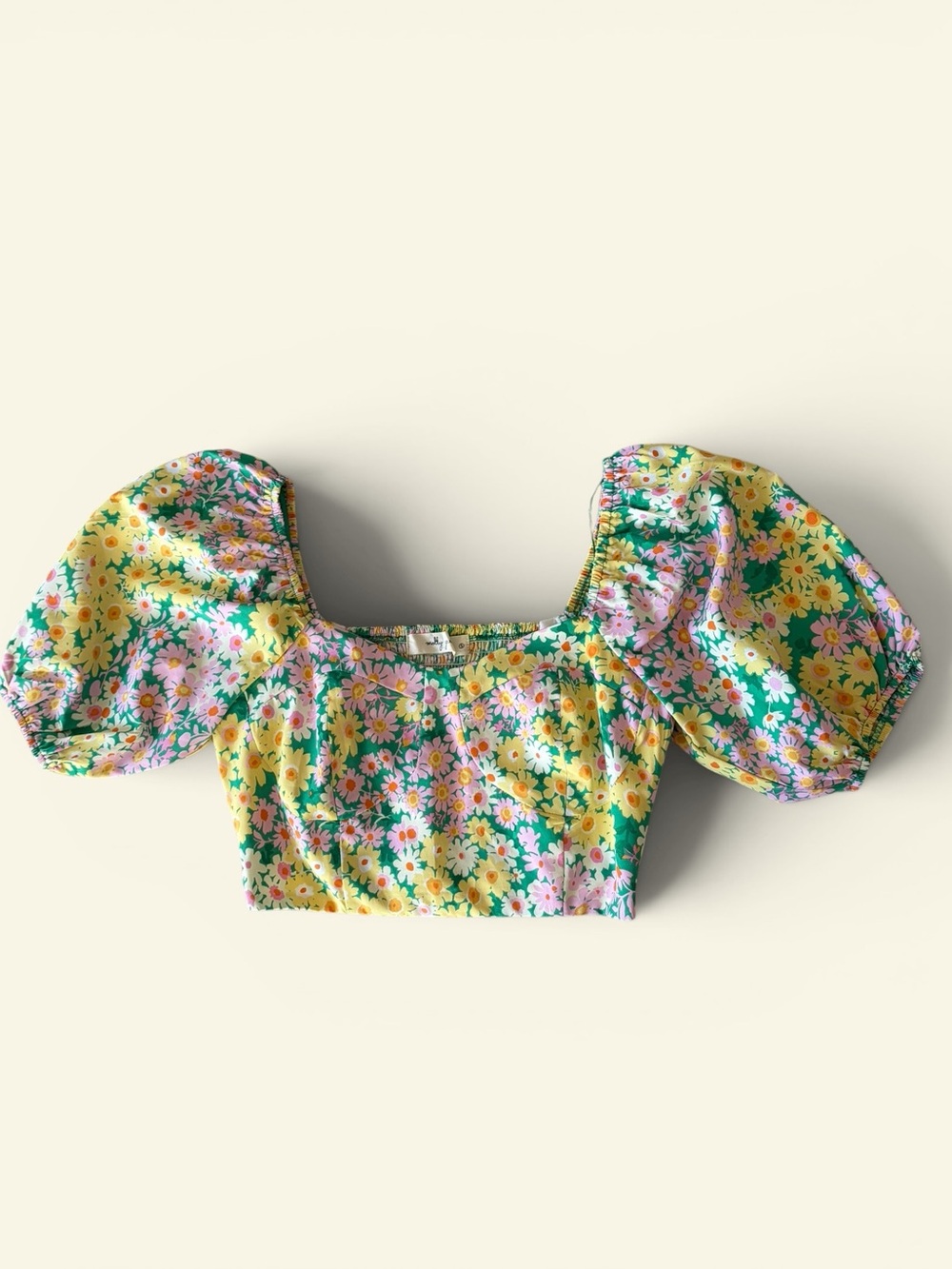 Floral Crop Top Pouf Sleeves